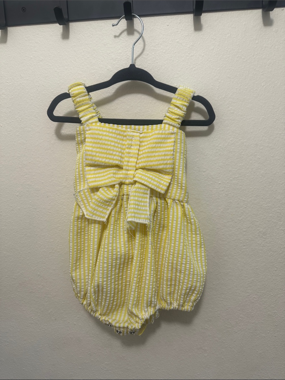 Yellow Striped Bow Bubble Romper